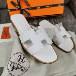 Hermes White Slide Sandals